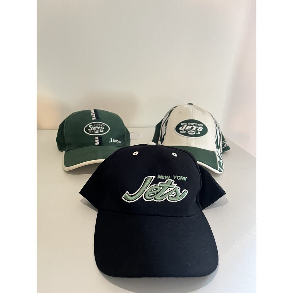 Vintage Lot of 3 New York Jets 90's Logo Athletic NFL 2 Adjustable 1 Fitted Hat